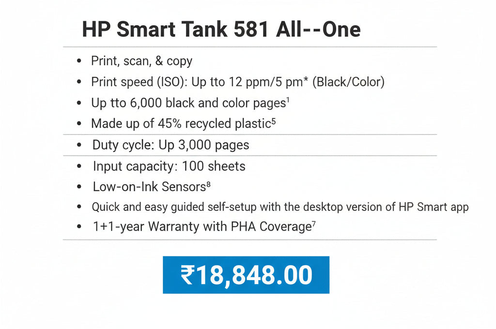 HP SMART TANK 581 ALL IN ONE PRINTER